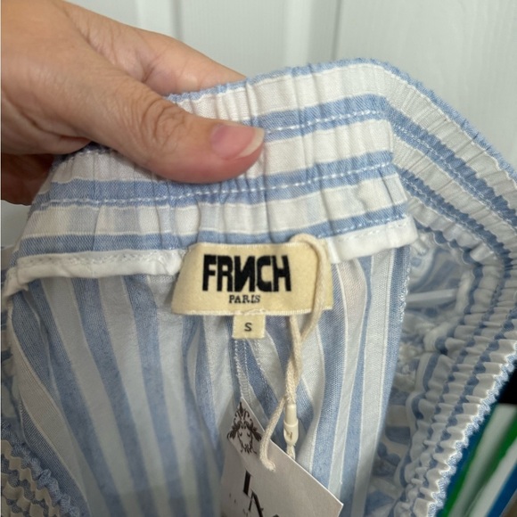 Frnch NWT Blue And White Striped Drawstring Wide Leg Pants Embroidered Small - Picture 5 of 12